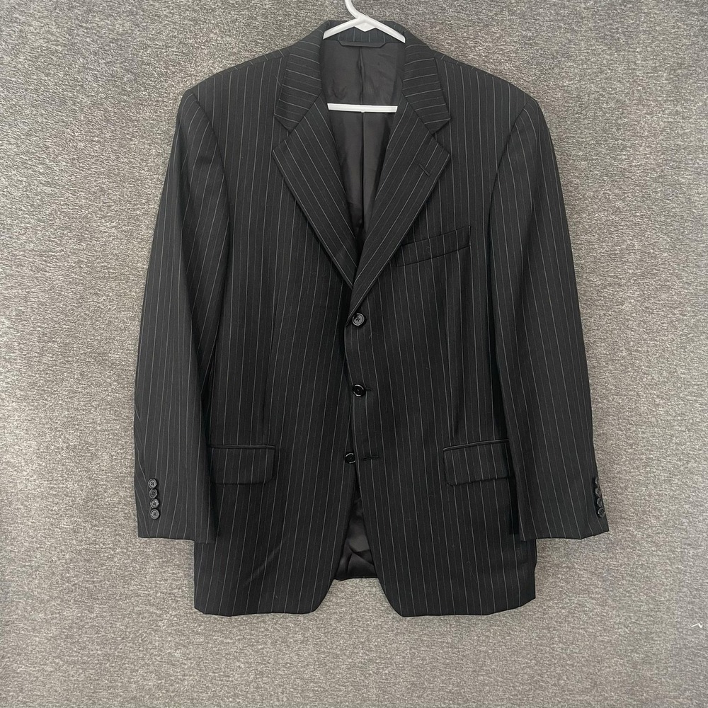 Loro Piana Suit Jacket Men 40R Black Pinstripe Wool USA Boardroom Hickey Freeman